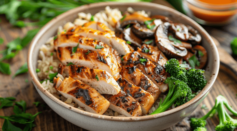 Chicken and Portobello Mushroom Brown Rice Bowl image